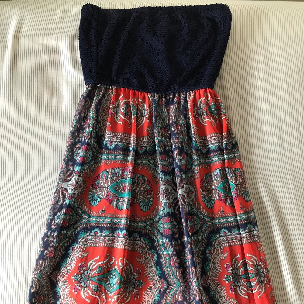 Strapless Boho Maxi Dress with Slit, PRISTINE!!!